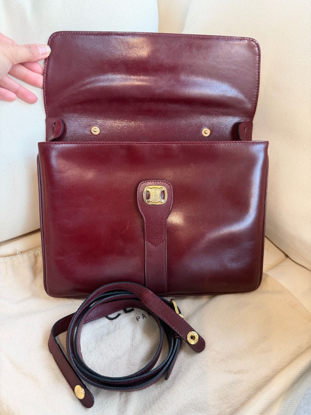 Celine Burgundy Shoulder Bag with Gold-Tone Clasp - Picture 11 of 13